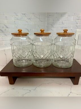 Clear Glass Canister Set with Wooden Lids - 🍄‍🟫🍂🫙